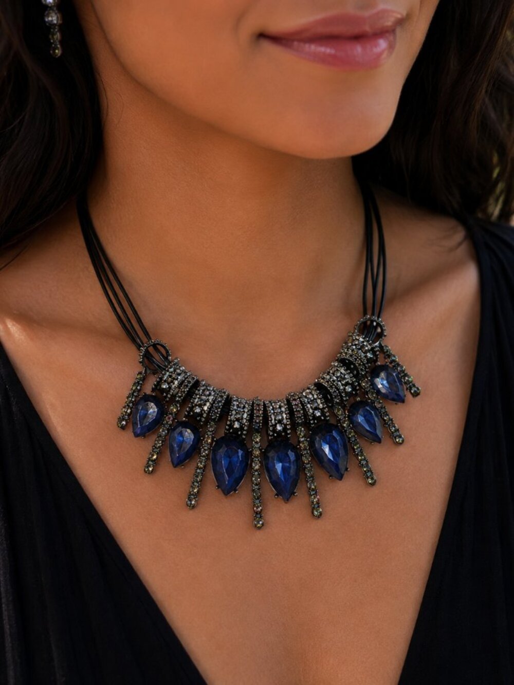 Magnificent Navy Blue Rhinestone Necklace